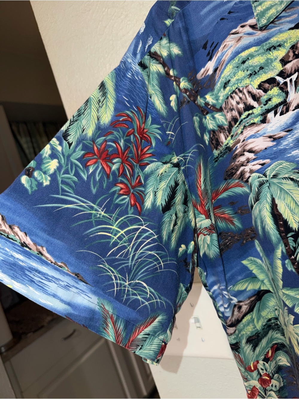 Vintage Robert Stock Hawaiian Tropical Palm Trees Print Button Down Cafe Shirt M - Picture 7 of 12